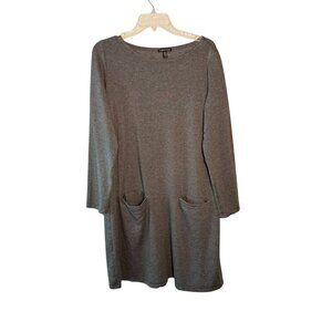 Eileen Fisher Gray Long-Sleeve Tunic Dress With Front Pockets Size L/G
